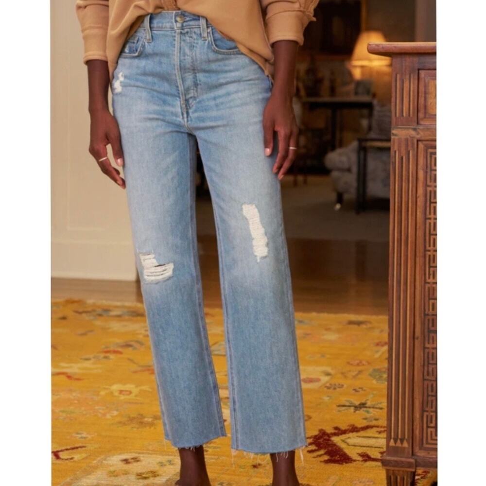 Frank & Eileen Monaghan Ripped Raw Hem Crop Straight Leg Mom Jeans Size 28